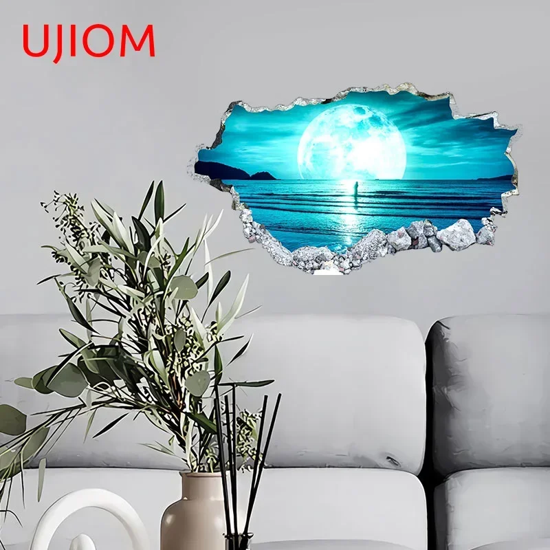 UJIOM 13cm X 7.5cm Moon Ocean Wall Sticker Sunscreen Vinyl Decals Room Decor Bathroom Accessories Wallpapers Simplicity Printing