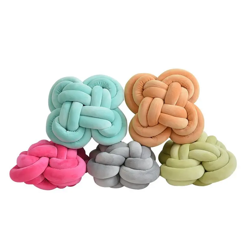 Hand Woven Sofa Cushion Pillow Nordic Knot Seat Cushion Home Decoration Warm Velvet Back Cushion White PinkBlack Grey 35x35cm