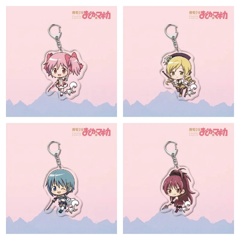 Hot Cartoon Puella Magi Madoka Magica Anime Figure Tomoe Mami Miki Sayaka Sakura Kyouko Acrylic Keychains Cute Pendant Xmas Gift