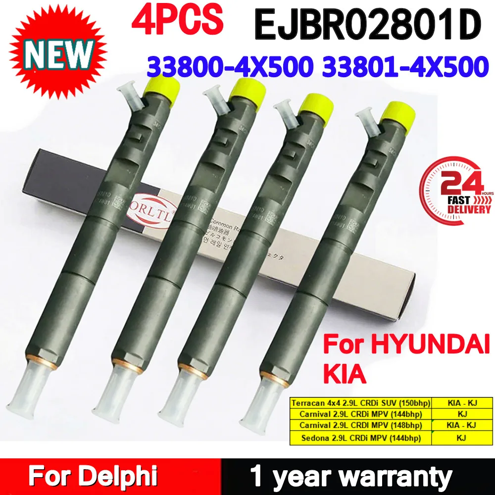 

4 шт. для HYUNDAI KIA Euro 3 338004X500 33801-4X500 EJBR02801D 33800-4X500 EJB R02801D новый дизельный топливный инжектор Common Rail