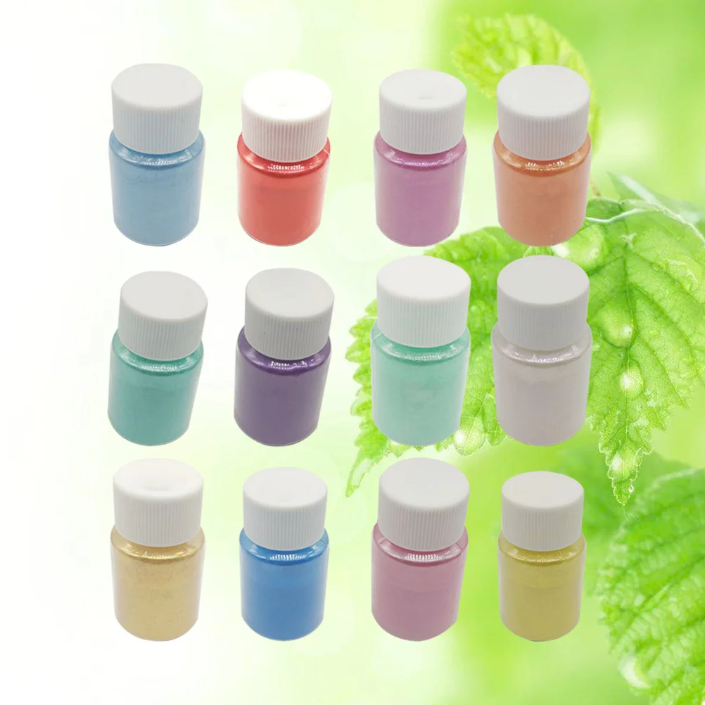 12pçs pó de pigmento pérola 10g por garrafa, mica de grau multicolorido para artesanato de sabão, bombas de banho, tintas diy, lábios, rosto seguro