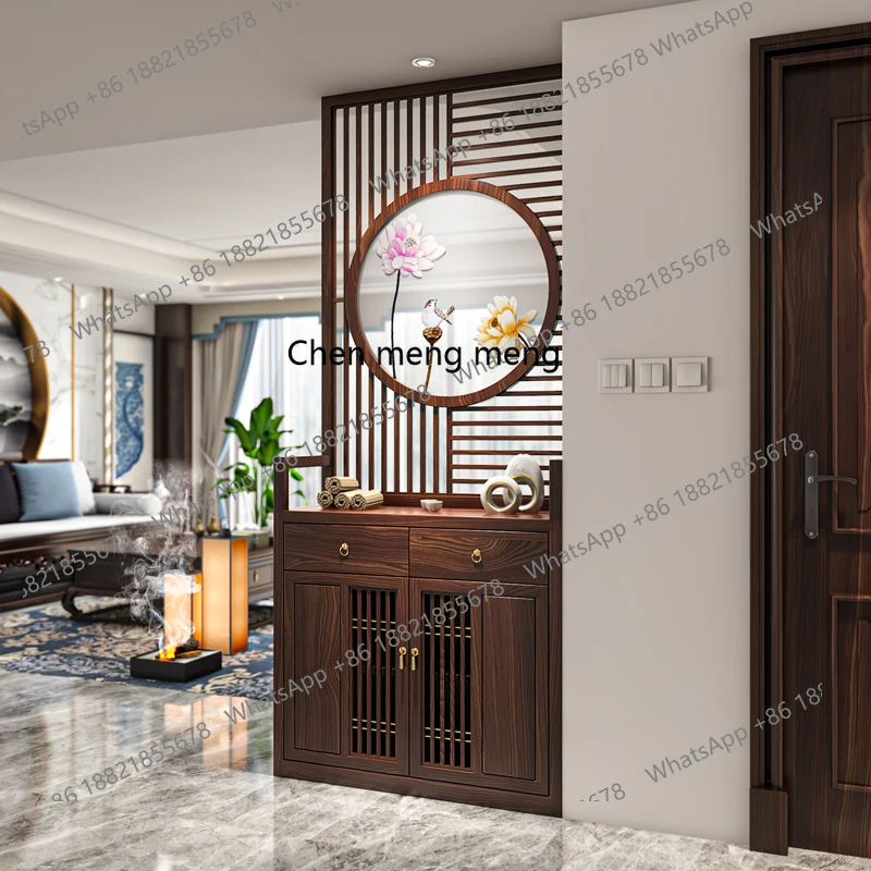 New Chinese-style living room screen entrance cabinet partition door modern simple solid wood