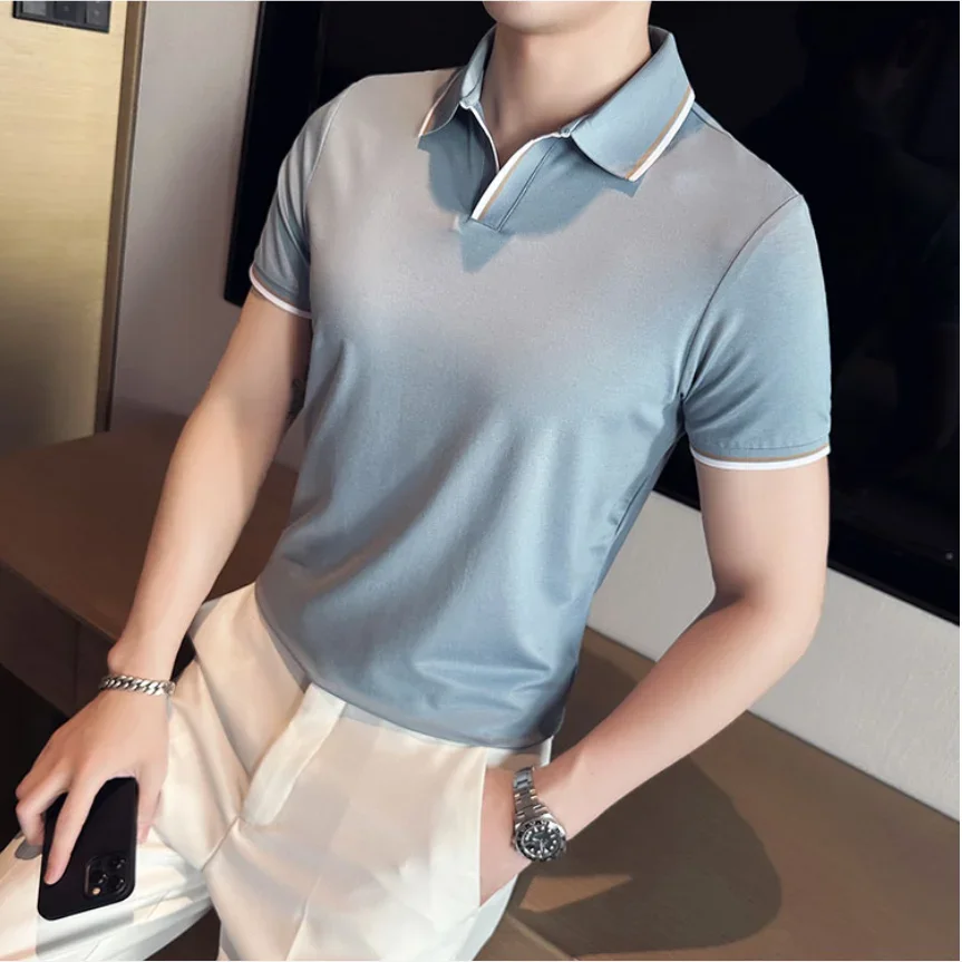 2023 New Arrival Men's Polo Shirt Solid Fashion Collar Summer Loose Thin Clothing Casual Korean Male Polo Shirt Streetwear Tops