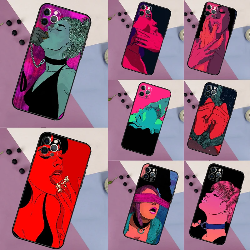 مثير سيدة أحمر الشفاه الفتيات قضية الهاتف آيفون 17 16 15 14 13 11 12 برو ماكس mini XR 16e 15 16 زائد 17 الهواء غطاء كامل #1