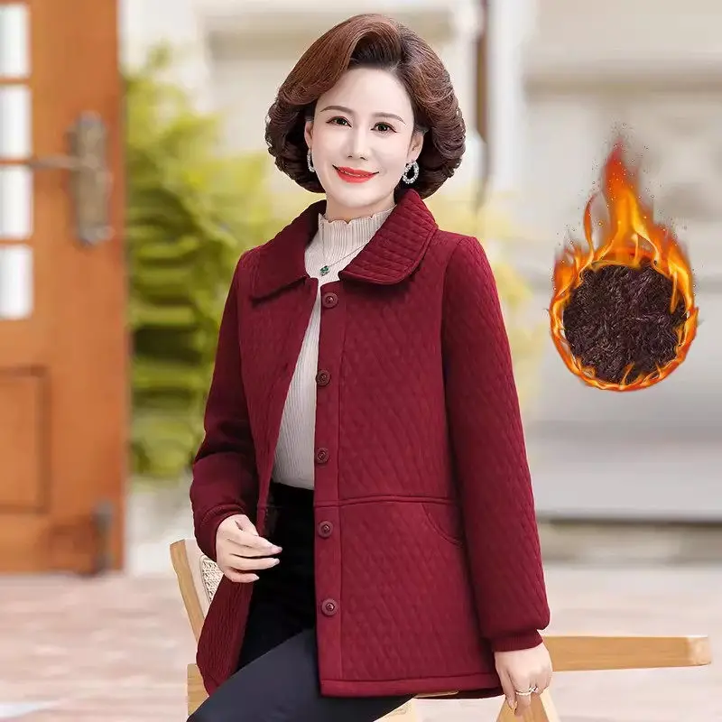 Plush Cotton Jacket For Women's Winter Wear Short Style Middle-Aged And Elderly Warm Fashionable Clothing Fleece Coat Z4931