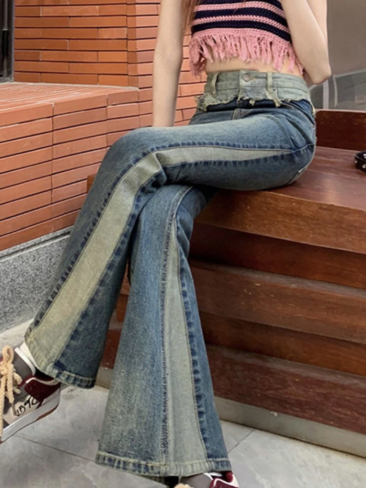 Jeans Women Spliced Do Old Creativity Simple Office Lady Spring All-match Hotsweet New Comfortable Personality Trendy Streetwear