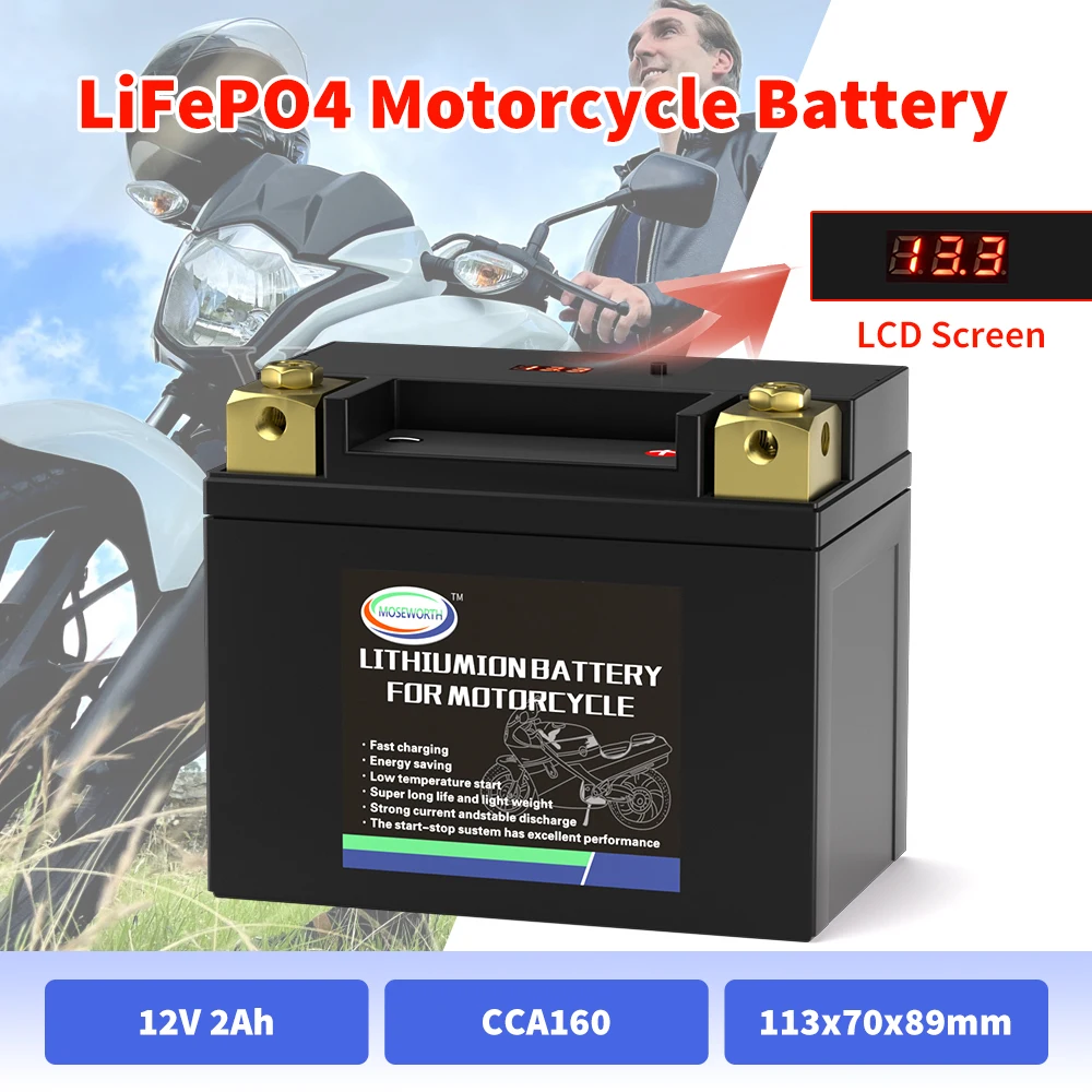 4L-BS Motorcycle Battery LiFePO4 Lithium Battery with BMS 12V 2Ah CCA160 compatible with Honda Suzuki Kawasaki Yamaha scooter