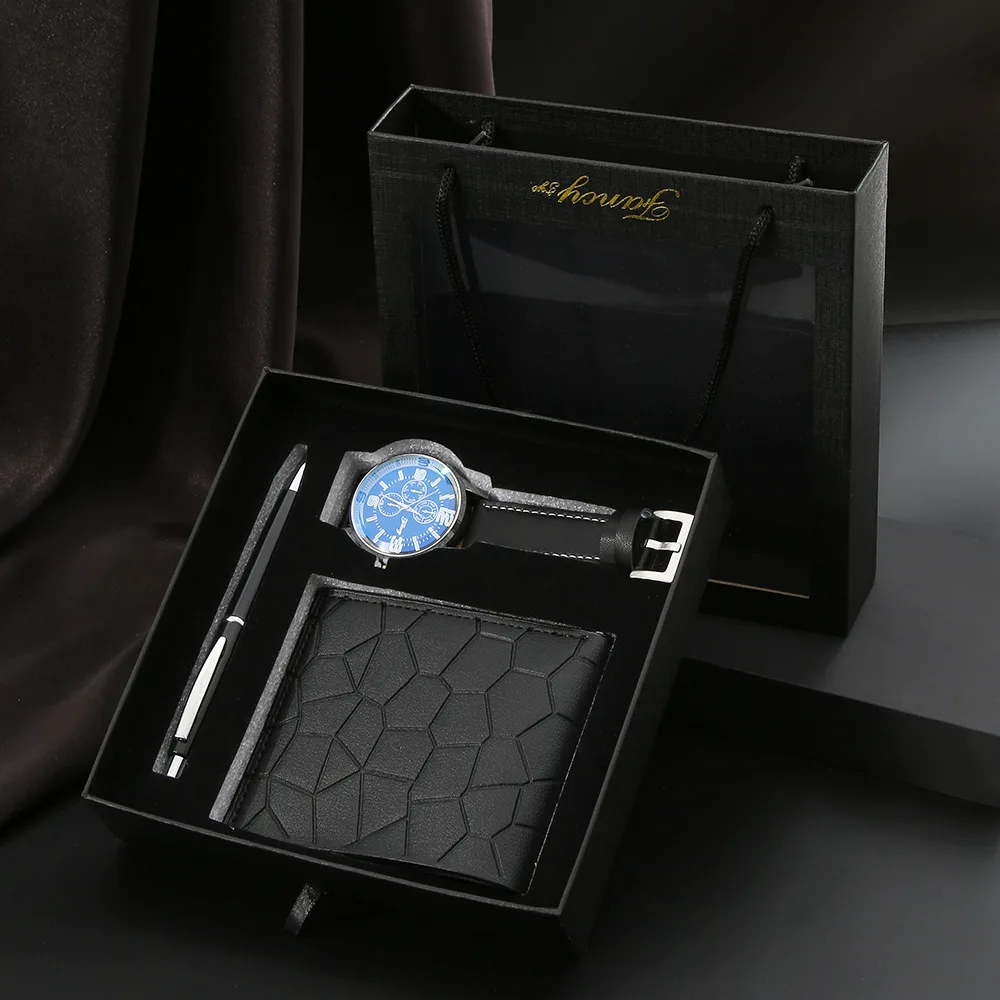 2025 Men Gift Set with Box Watch Wallet Keychain Tie Ballpoint Pen Brithday Anniversary Father's Day Business Gift Set Wholesale