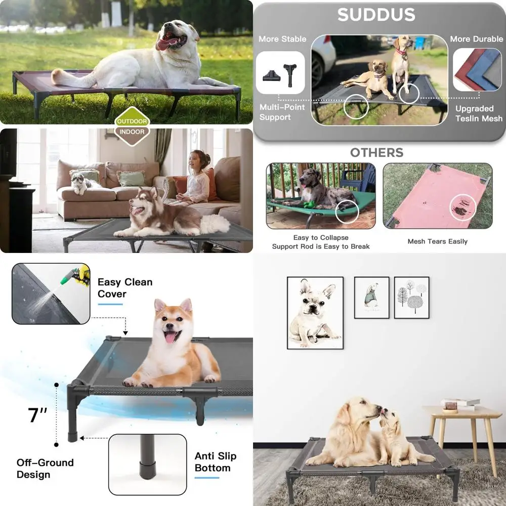 

Portable Waterproof Outdoor Dog Bed - Raised, Easy Clean, Large Grey for Indoor/Outdoor Use