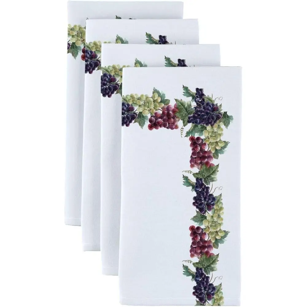 

Washable 100% Polyester Table Linens: Tablecloths, Runners, Napkins, Outdoor Covers, Grape Vine Napkin Set of 12