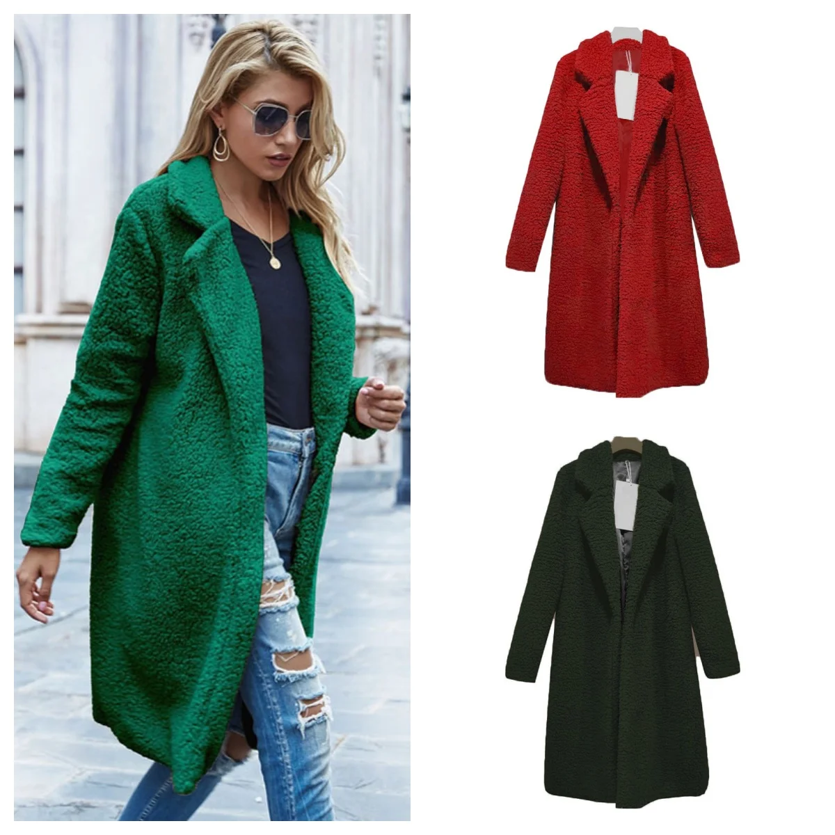 

European American Hot Sale 2025 Autumn Winter Women's Mid Length Lambswool Coat INS Trendy Warm Outerwear Factory Direct Sale