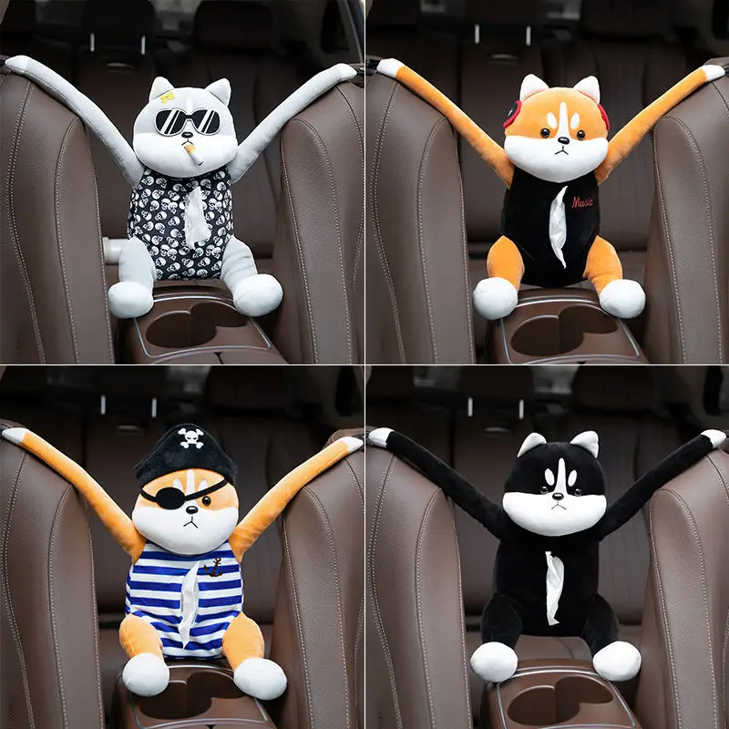 Car Tissue Box Pumping Car with Hanging Car Inner Armrest Box Sun Visor Pumping Box Cartoon Cute Creative  Tissue Boxes