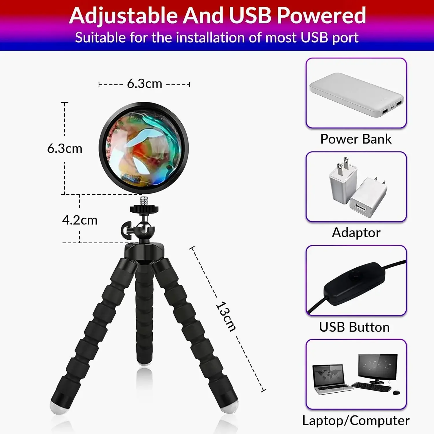 Sunset Strip 16 RGB Colour Changing LEDs - Tripod Projection Light with 360° Rotation for Photography/Parties/Home Decoration