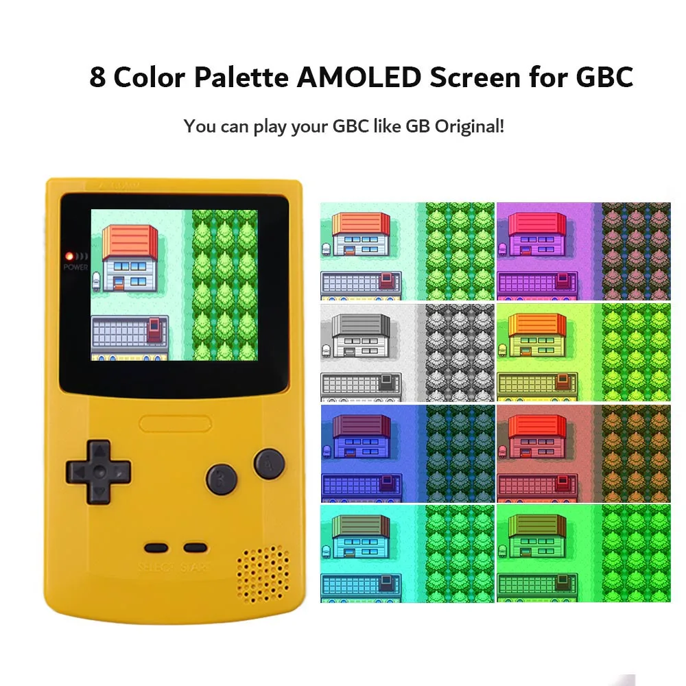 AMOLED 터치 OLED 라미네이트 스크린, GBC 게임보이 컬러용 내장 OSD 레트로 픽셀 스크린, 프리컷 하우징 쉘, 2024 최신