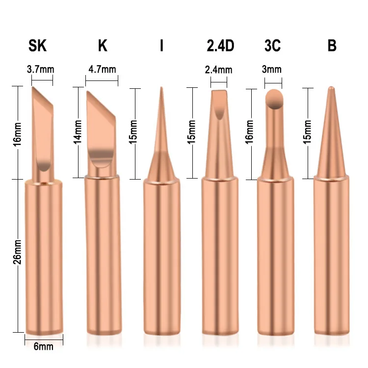 6PCS 1SET Koper 900M-T Soldeerbout Tip Set Elektrische Soldeerbout loodvrij Lassen Tips Hoofd BGA soldeergereedschap