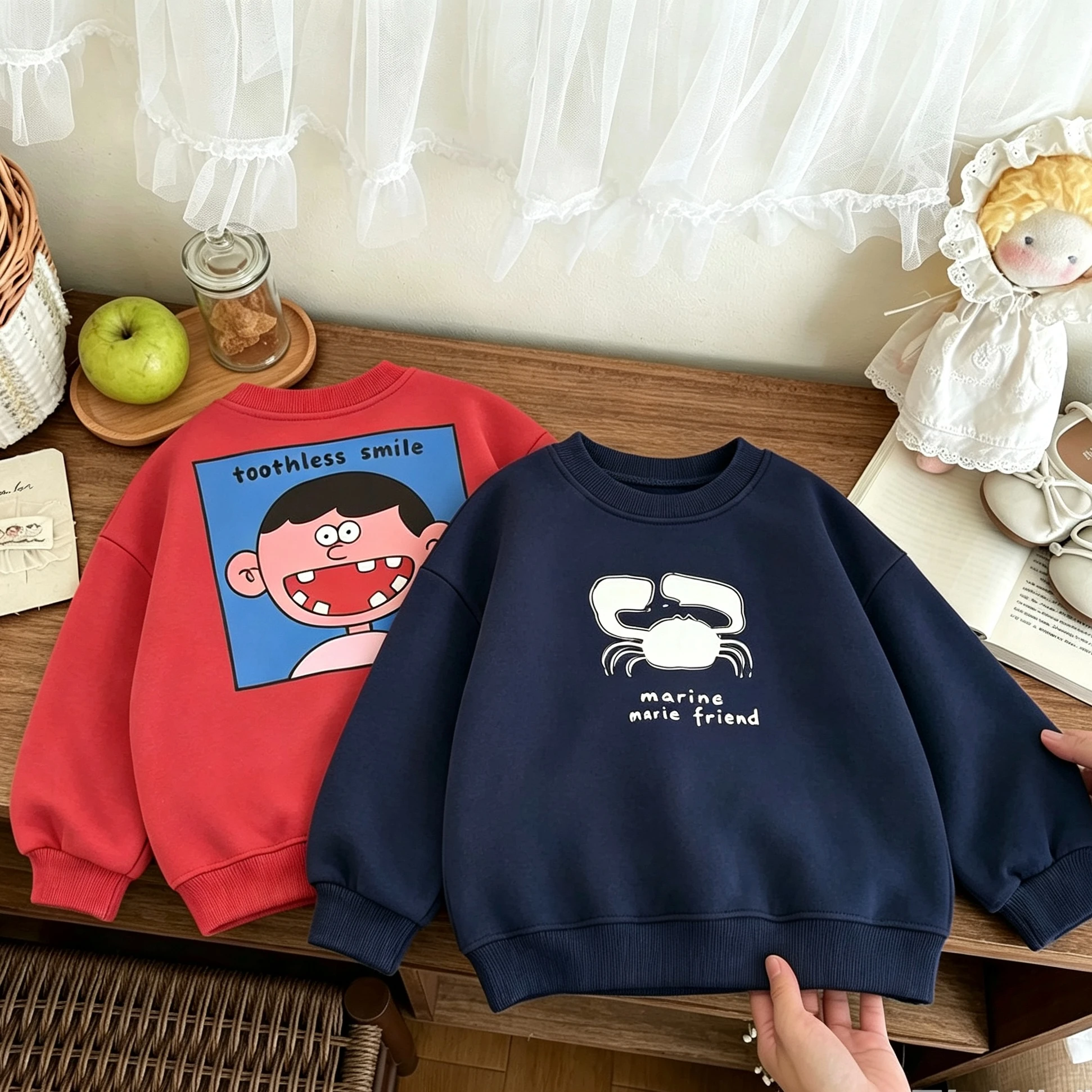 Cartoon Printed Sweatshirts For Boys Girls Lovely Autumn Wear Toddler Loose Casual Round Neck Pullovers 2026 Spring Kids Tops