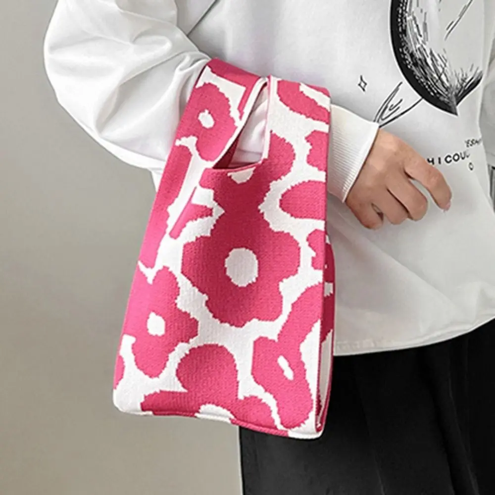 Bolso de mano de punto de alta capacidad para niñas, bolsos de compras informales hechos a mano, bolso de muñeca con nudo