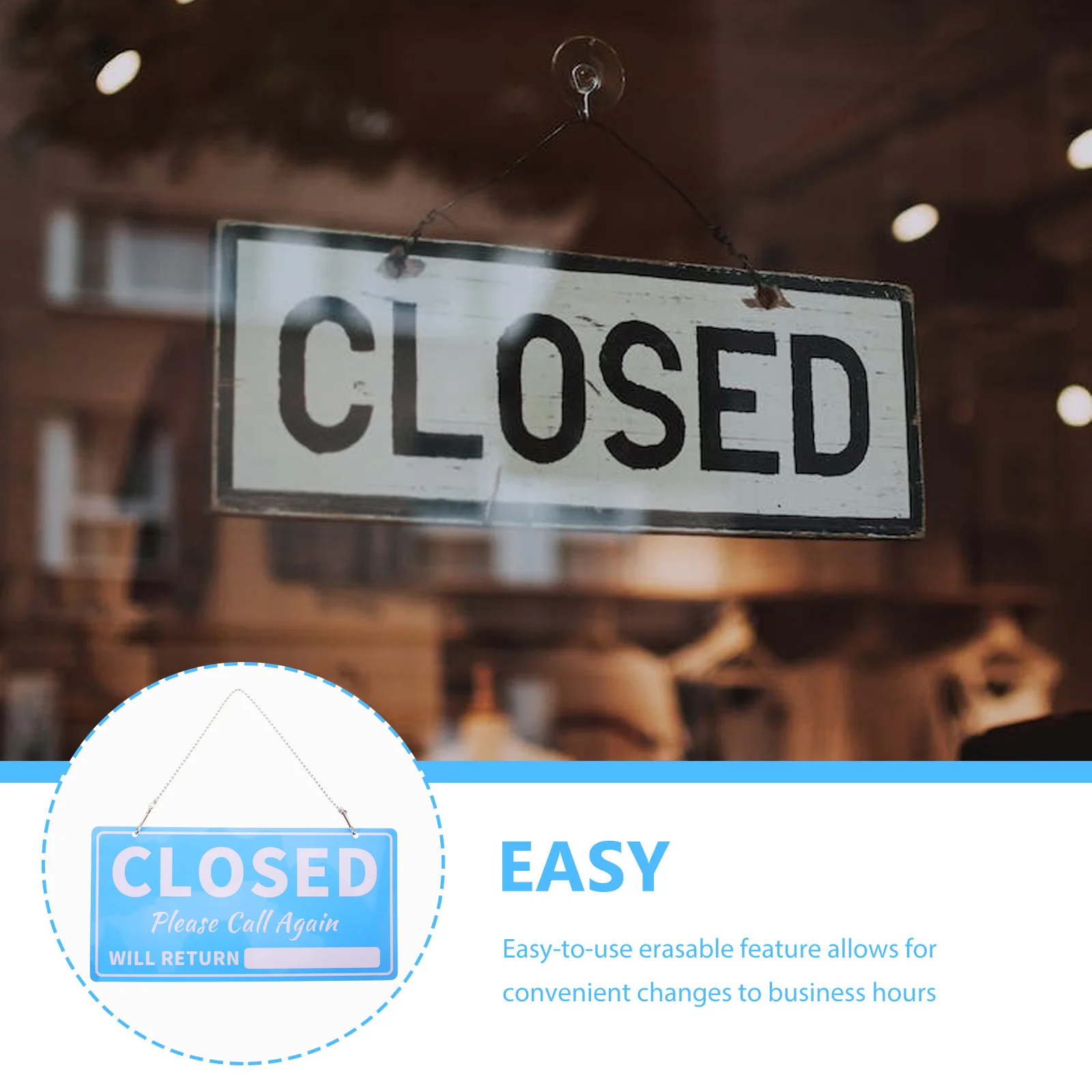 Business Hours Sign Open Closed PVC Thick Design Erasable Sun Resistant Fade Proof Market Use Clear View Door Decor