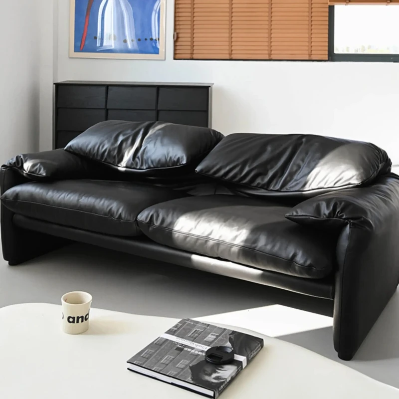 AA minimalist retro black leather high backrest foldable ear sofa