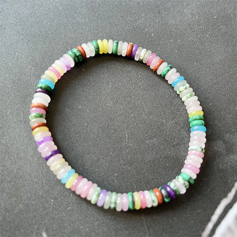 2*6MM Oval Colorful Natural Jade Stone Bracelet Lovers Beads Chain Handmade Bangle Waterproof Bohemia Trendy Jewelry Gift