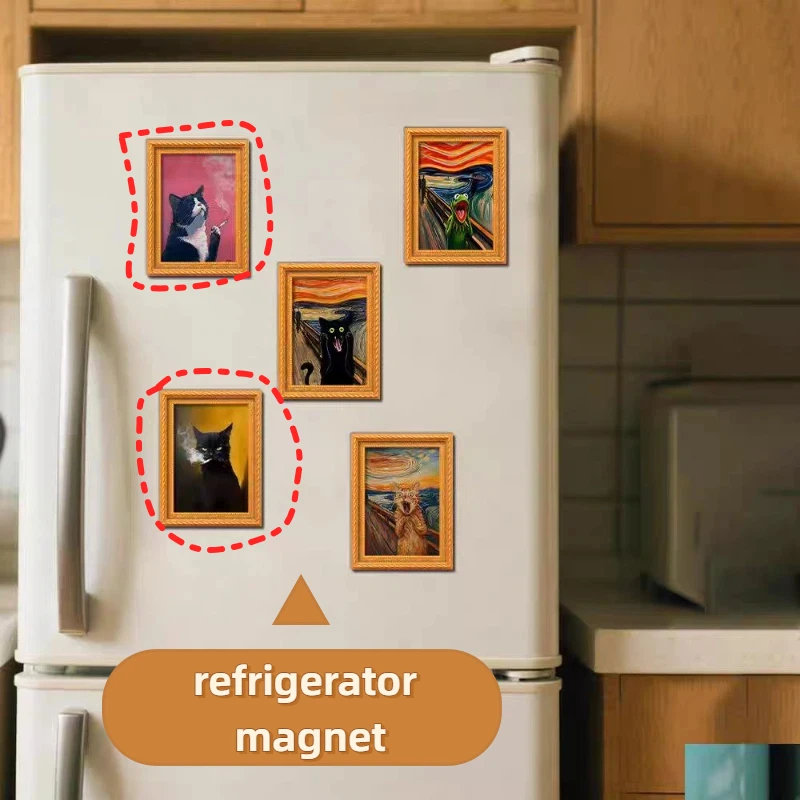 1pc Cute Wooden Cat Photo Frame Refrigerator Sticker Creative Cat Portrait Mini Photo Frame Refrigerator Magnet Home Decoration