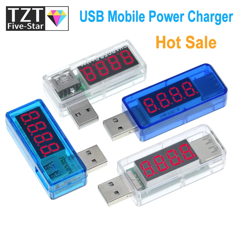 TZT Digital USB Mobile Power charging current voltage Tester Meter Mini USB charger doctor voltmeter ammeter Turn transparent