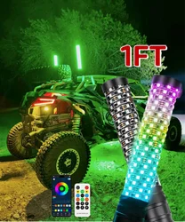 2PCS 1FT Spiral LED Fat Whip Lights Antenna RGB Chasing For Can-am X3 RZR UTV ATV