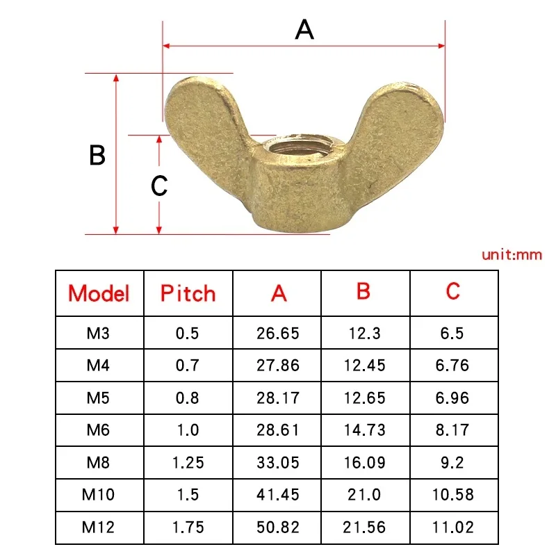 M3 M4 M5 M6 M8 M10 M12 M14 M16 Copper Wing Nut Brass Butterfly Nut Element Treasure Horns Hand-tight Screw Cap