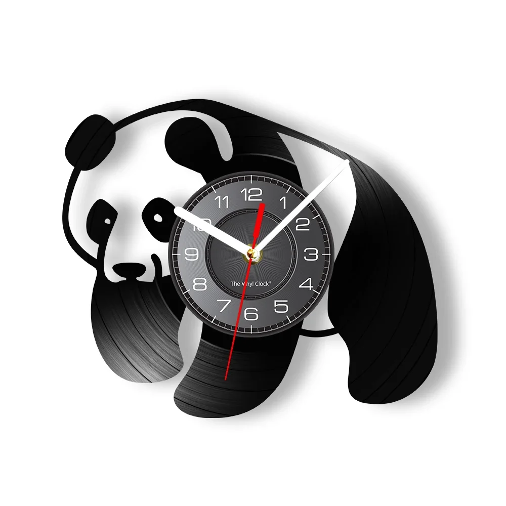 Panda Silhouette Vinyl LP Record Wall Clock China Sign Furry Animal Vinyl Album Record Wall Watch Bedroom Decor Panda Lover Gift