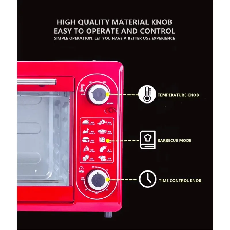 فرن كهربائي بسعة كبيرة 48 لتر، فرن خبز كعكة البيتزا لأجهزة المطبخ المنزلية باللغة الإنجليزية مع لوحة التشغيل وقابس الاتحاد الأوروبي