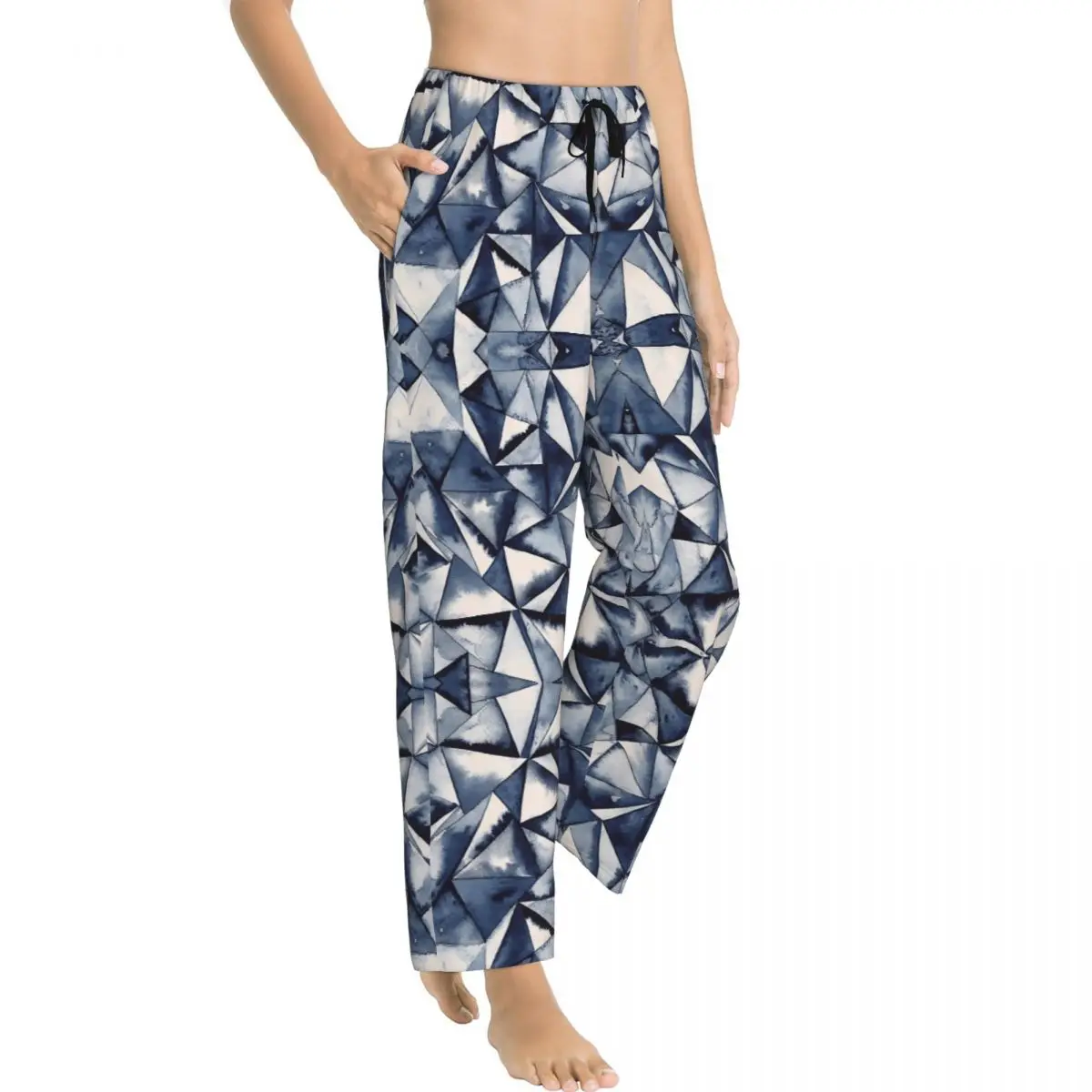 Geometric Abstract Polygon Triangles Lady's Lounge Pants Loose-Fit Geometric Ink Blue Pajama Pants Dorm Pajama Bottoms