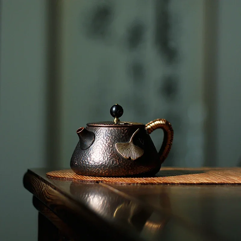 Unique Copper Biloba Brewer Thickened Leaf Design Tea Pot Essential Brew Infuser Durable For Enduring Household Use