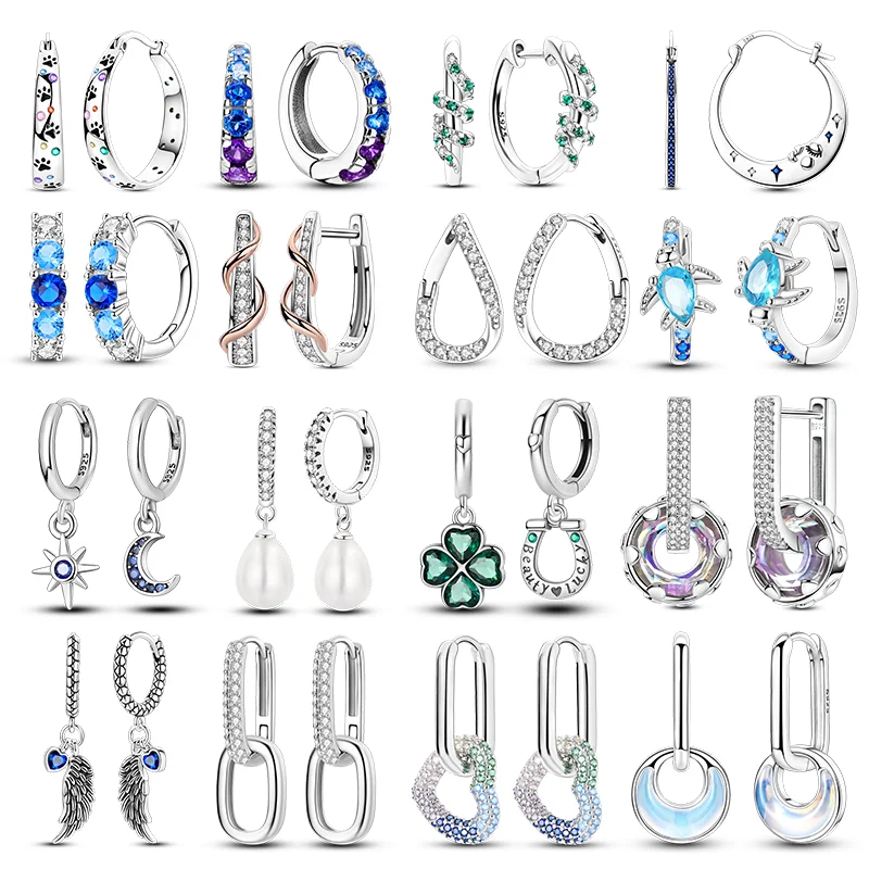 Ohrringe aus 925er Silber mit funkelnden Blasen, Schildkröte, Schlange, Feder, Perle, Creolen für Frauen und Mädchen, Jubiläum, Hochzeit, Schmuck, Geschenke