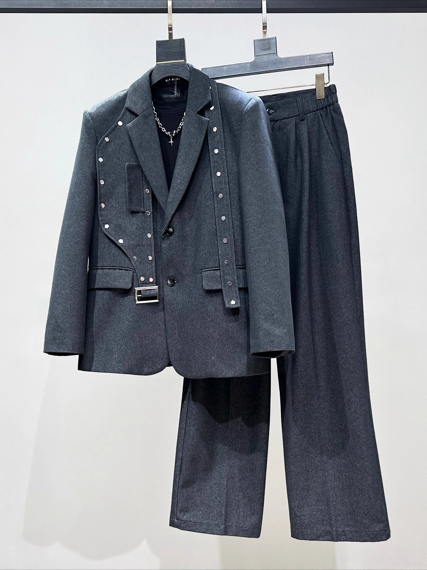 Men's 2025 Autumn Winter New 2pcs Suit Jacket Straight-Leg Trousers Two-Piece Sets Men's Trendy Loose Solid Color Chic Suit Sets