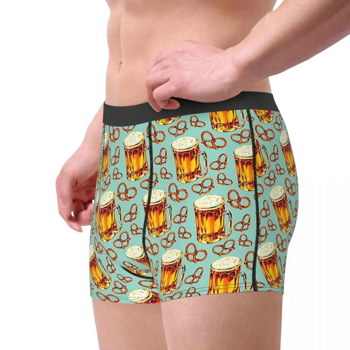 Men Beer Pretzel Pattern Underwear Boys Lover Humor Boxer Briefs Shorts Panties Homme Breathable Underpants