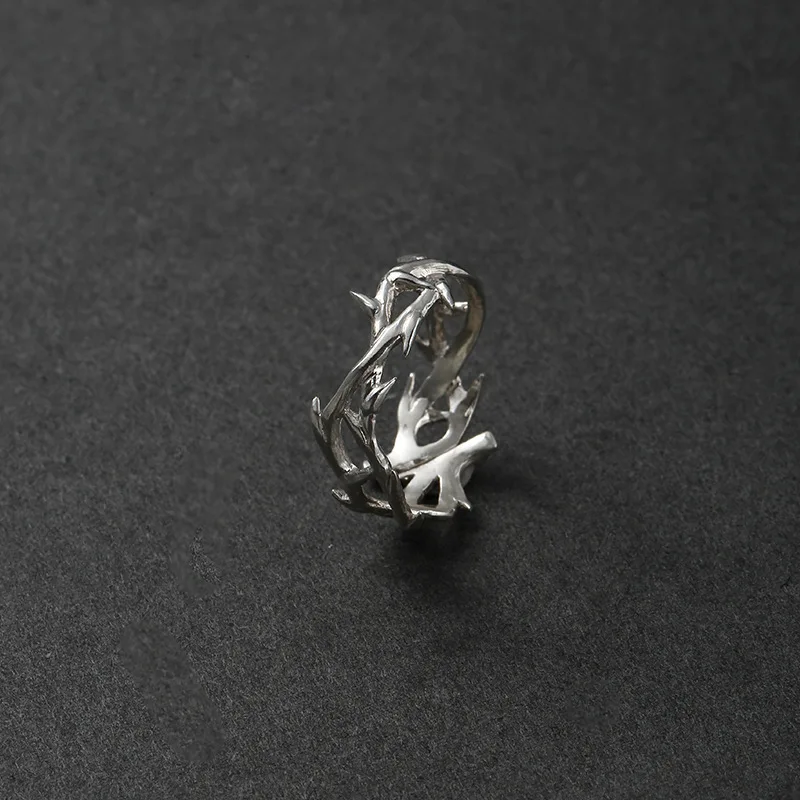 Vintage Ins Style Adherence Men\'s and Women\'s Rings with Branches, Thorns, Couples\' Ring Gifts, Fashion and Personality