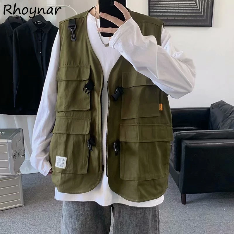 

Vests Women Spring Cool Couples Unisex Loose Leisure Simple Solid All-match Design Pockets Korean Style Streetwear Hip-hop Chic