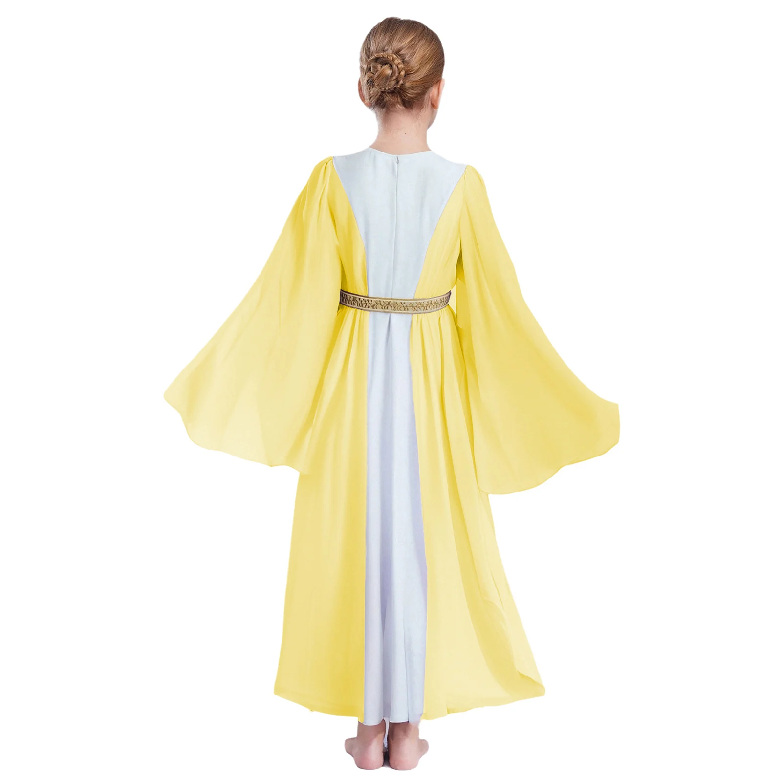 Girls Halloween Ancient Greek Roman Princess Goddesses Cosplay Costume Golden Embroidery Toga Dress Church Choir Worship Gown