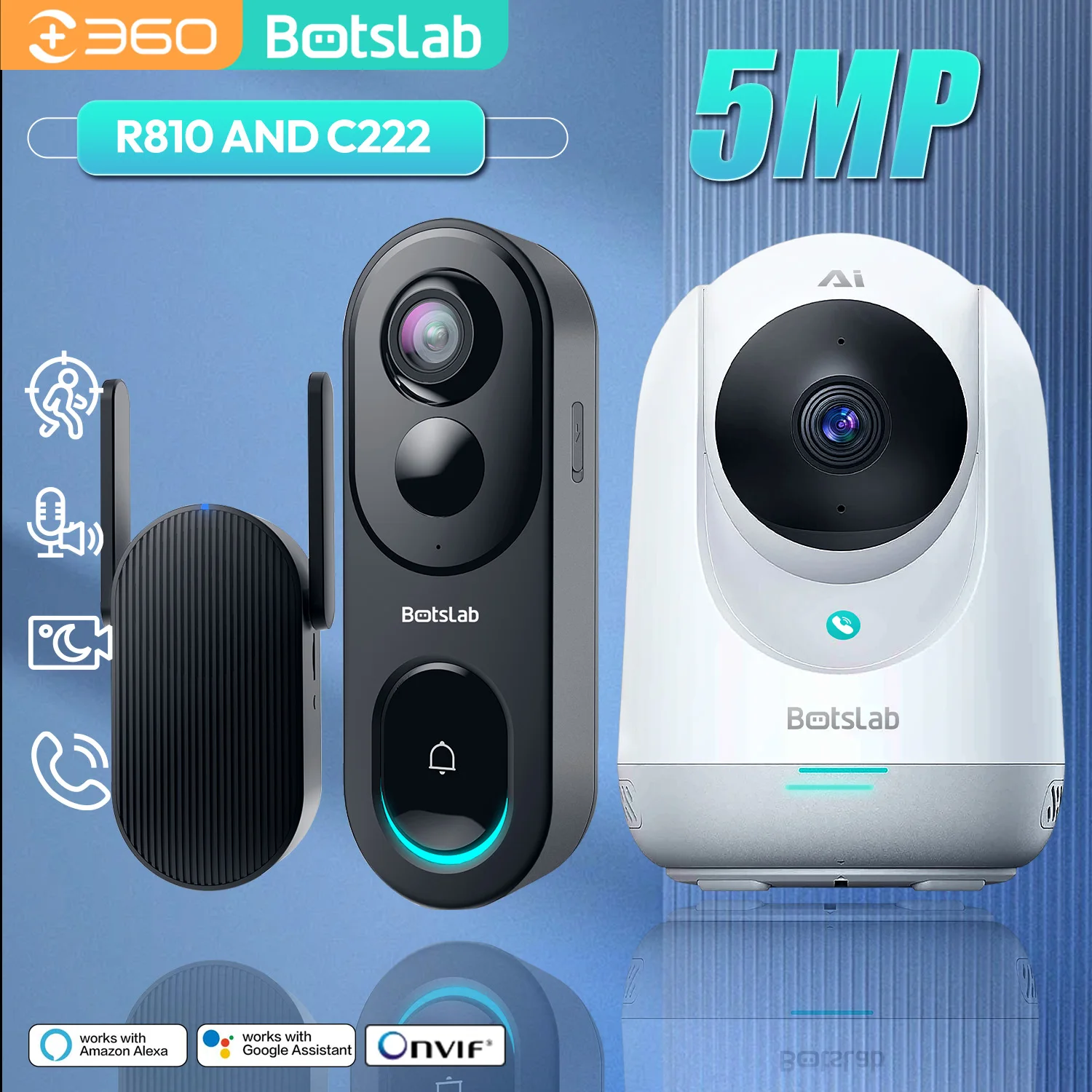 Botslab obiektyw typu rybie oko wideodomofon kamera Wifi 2.5K5MP dwukierunkowy domofon bezprzewodowy 360 view Night Vision inteligentna kamera