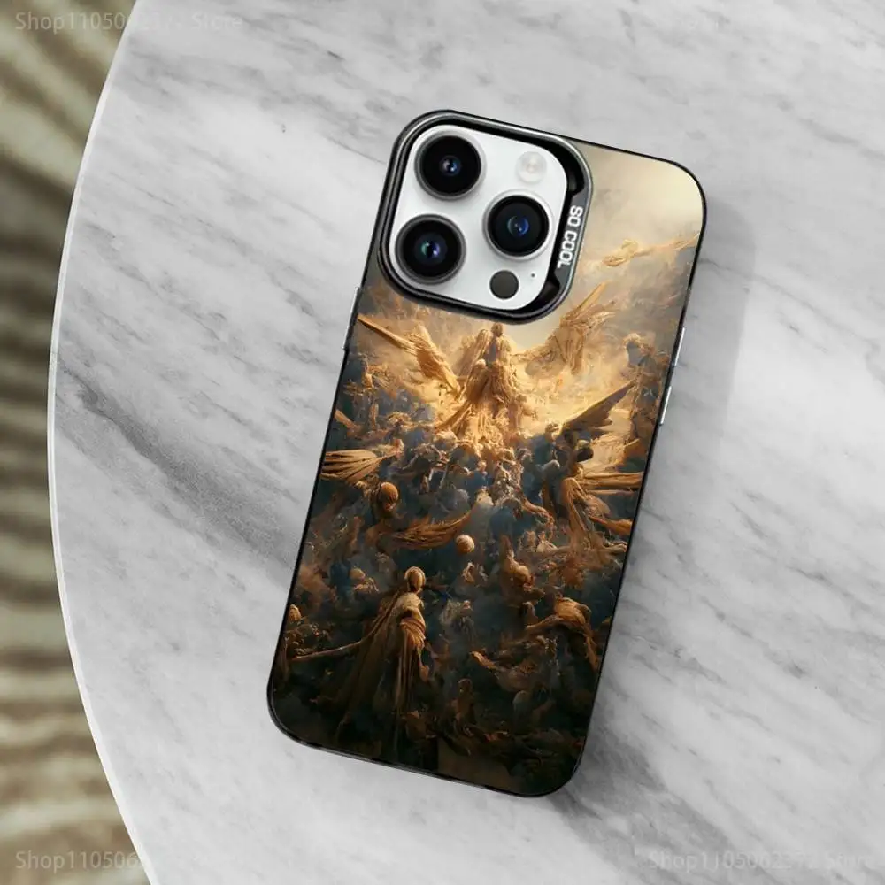 حافظة هاتف Art F-Francisco G-Goya لهاتف iPhone 11,12,13,16,14,15, Mini, Pro,XS,MAX غطاء أسود غير لامع مقاوم للصدمات