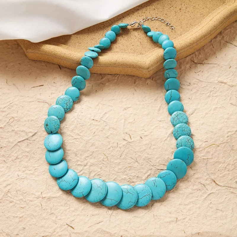 Collar de cuentas de arroz bohemio, piedra Natural, grava, azul, tejido a mano, aleación, múltiples capas, diseño Retro Original, personalidad con cuentas