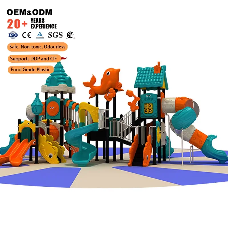 Colorful Cartoon Ocean Themed Large Outdoor Playground Slide For Amusement Parks