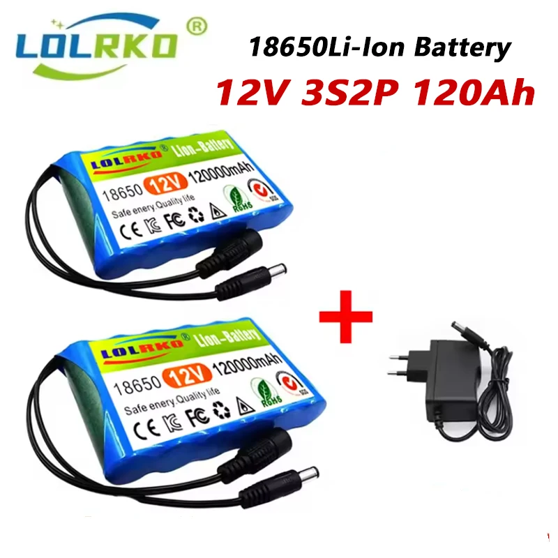 12V 120000mAh 3S2P battery pack 18650 lithium-ion battery with BMS protection board+12.6V charger