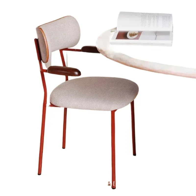 Red modern retro 2025 new solid wood dining chair modern simple home dining chair soft bag chair coffee chair