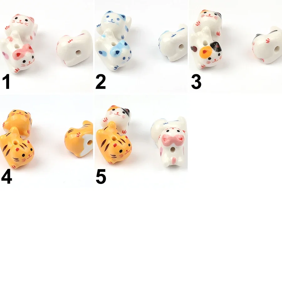 New 15x20mm Cute Cat Ceramic Beads Ornaments Dyeing Handmade Porcelain Beads DIY Bracelet Jewelry Making