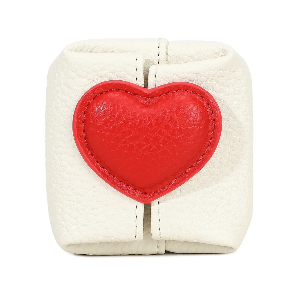 Casual Solid Color Coin Purse Square Shape Cowhide Leather Women's Wallet Mini Size Multi-function Love Heart Bag For Women