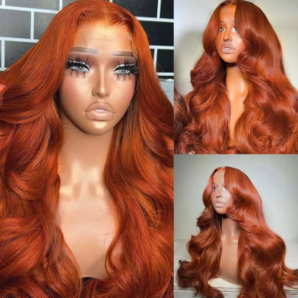 

Body Wave 13x4 Lace Frontal Human Hair Wigs Ginger Orange Transparent Lace Wigs Human Hair 200% Pre Plucked With Baby Hair