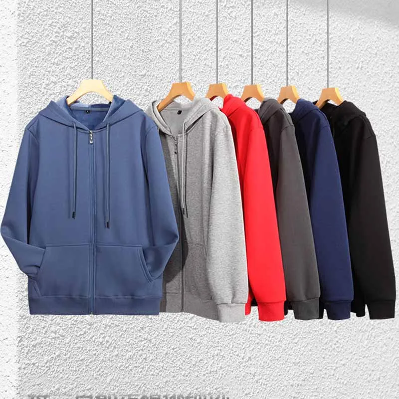 

Men's Autumn Winter Fleece Warm Sweatshirts Solid Color Casual Sports Zipper Hoodies Jacket Heavyweight Thicken Hooded Coat