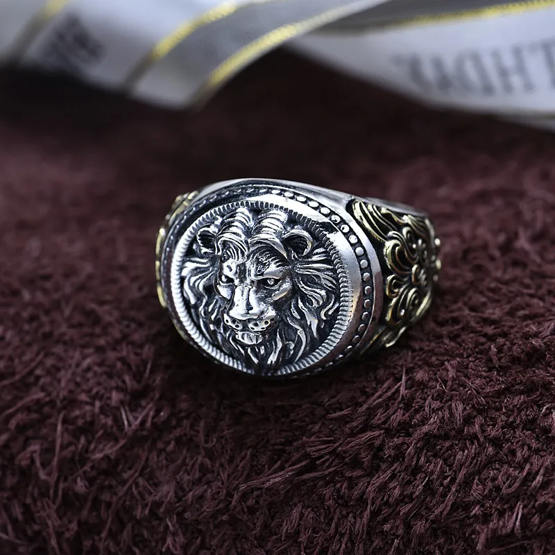 

European and american punk style trendy jewelry forest lion seiko ring 925 silver jewelry sterling silver stylish ring for men