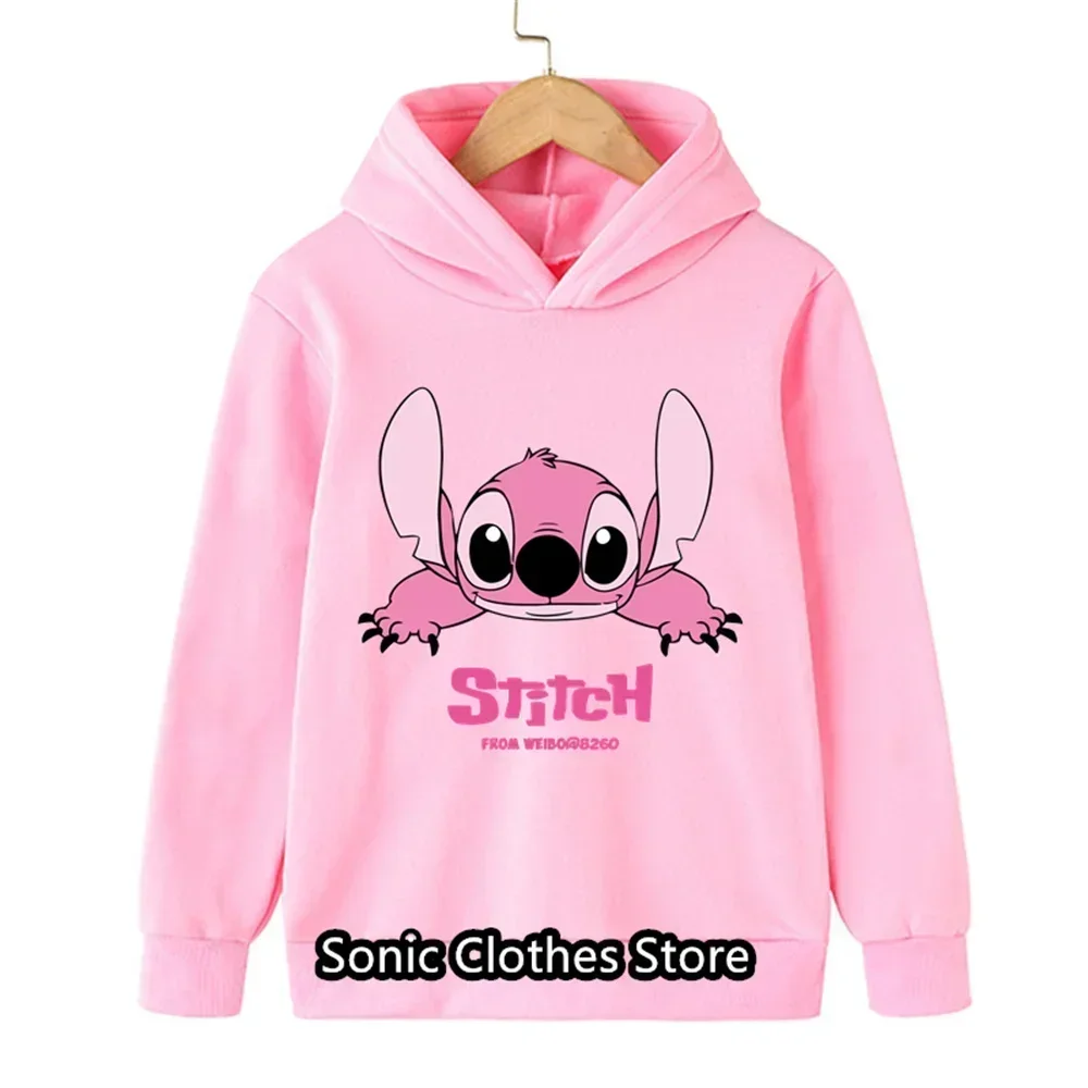 Fashion Stitch Hoodies Girls Sweatshirt Autumn Kawaii Lilo Stitch Long Sleeve Harajuku Pullovers Stich Hooded Casual Hooded Tops